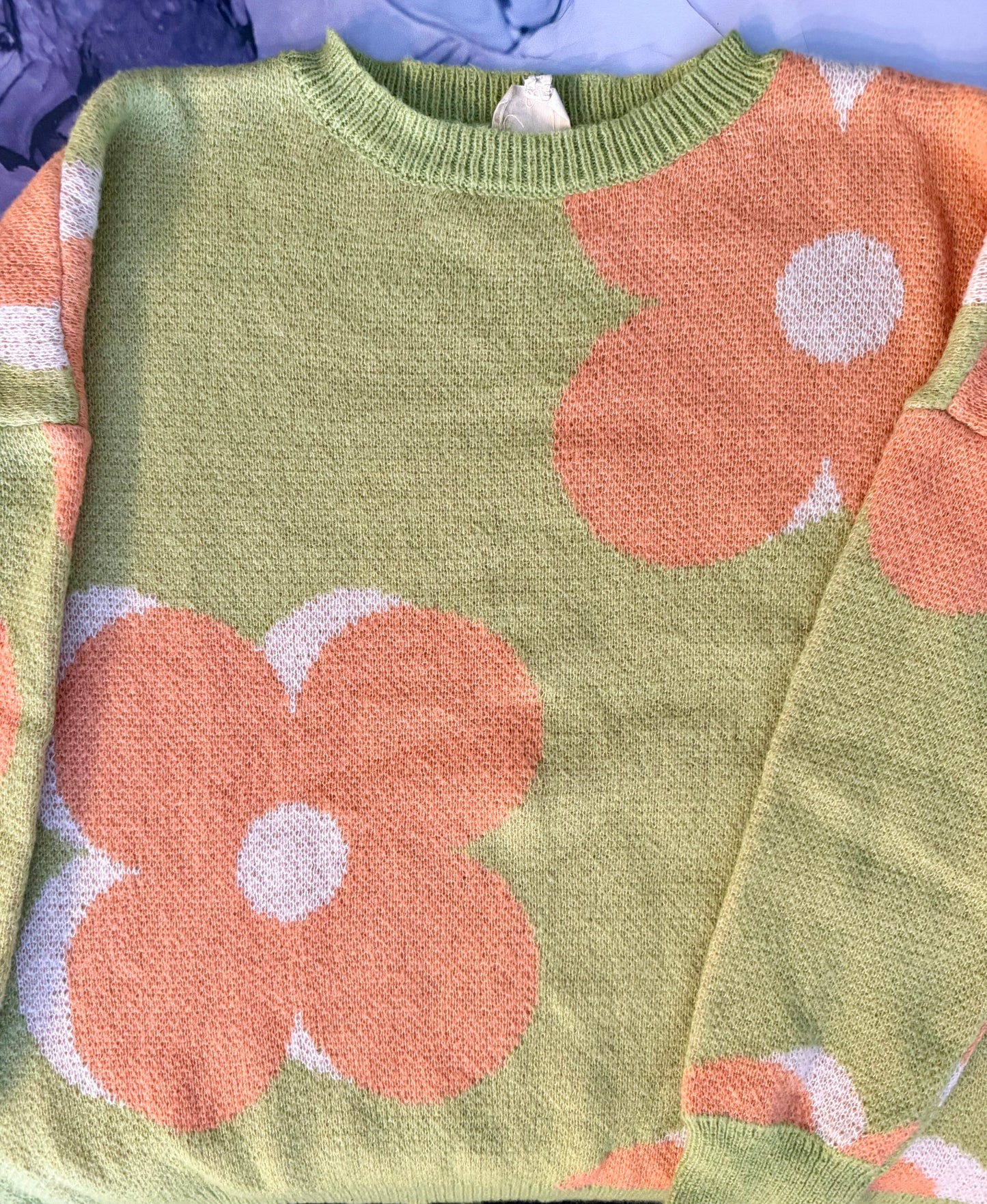 LIME GREEN FLOWER SWEATER