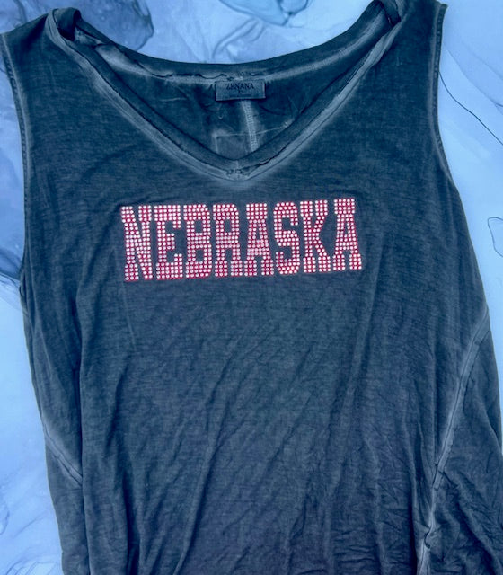 NEBRASKA ASH BLACK RHINESTONE TANK