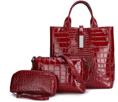 RED CROC 3 PIECE PURSE/TOTE