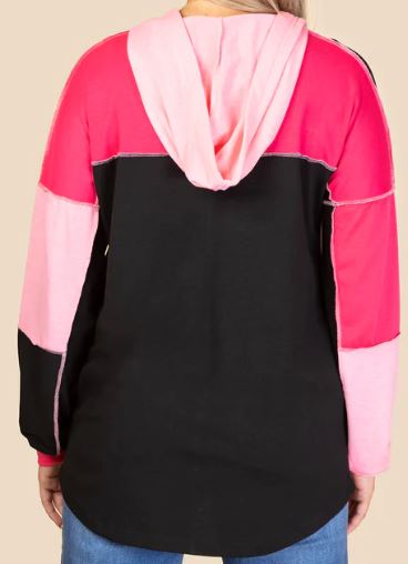 PINK & BLACK COLOR BLOCK HOODIE