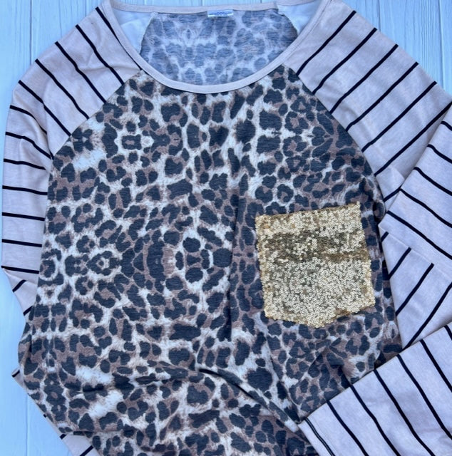 IT'S WILD LEOPARD GOLD SEQUIN TOP