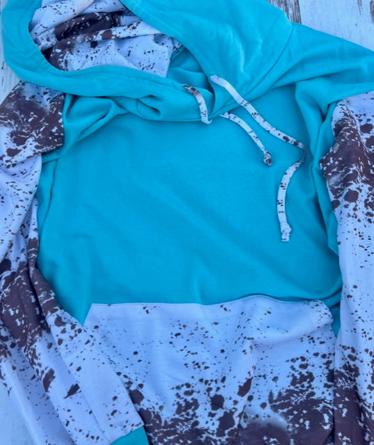 TURQUOISE COW HOODIE