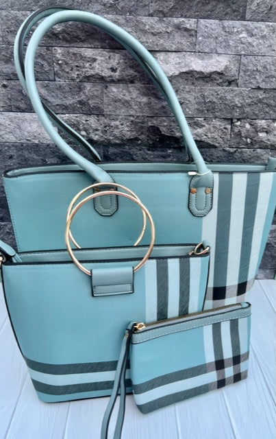 BLUE & GREY 3 PIECE PURSE SET