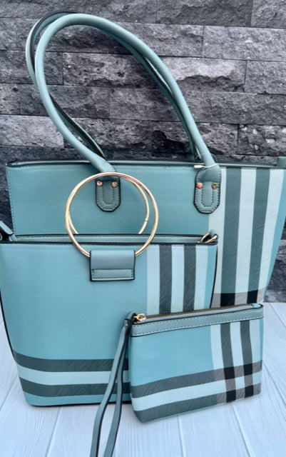 BLUE & GREY 3 PIECE PURSE SET