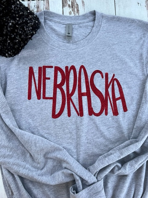 LONG SLEEVE NEBRASKA GLITTER TSHIRT