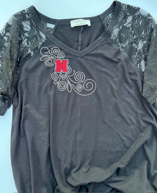 BLACK LACE NEBRASKA RHINESTONE