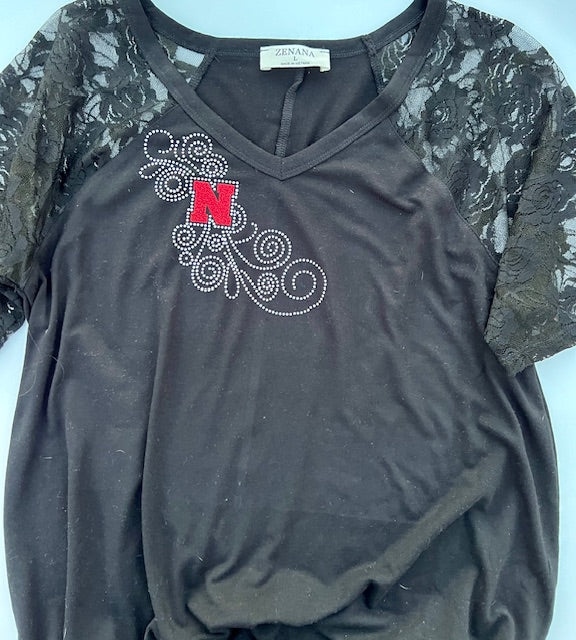 BLACK LACE NEBRASKA RHINESTONE