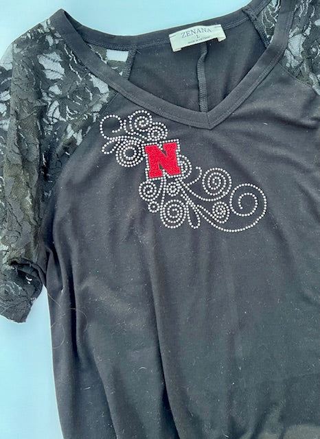 BLACK LACE NEBRASKA RHINESTONE