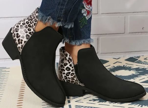 LEOPARD PRINT BLK BOOTIES