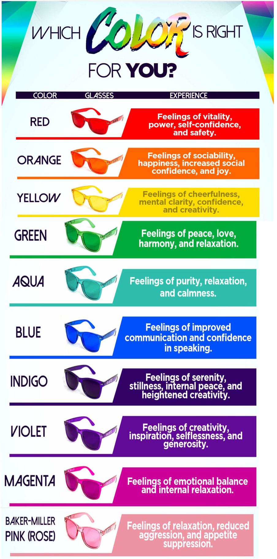 COLORED MOOD GLASSES (Color Therapy)