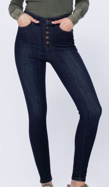 JUDY BLUE DARK WASH BUTTON FLY JEANS