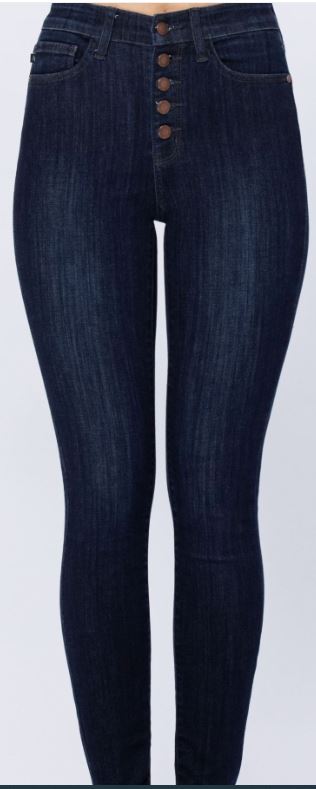 JUDY BLUE DARK WASH BUTTON FLY JEANS
