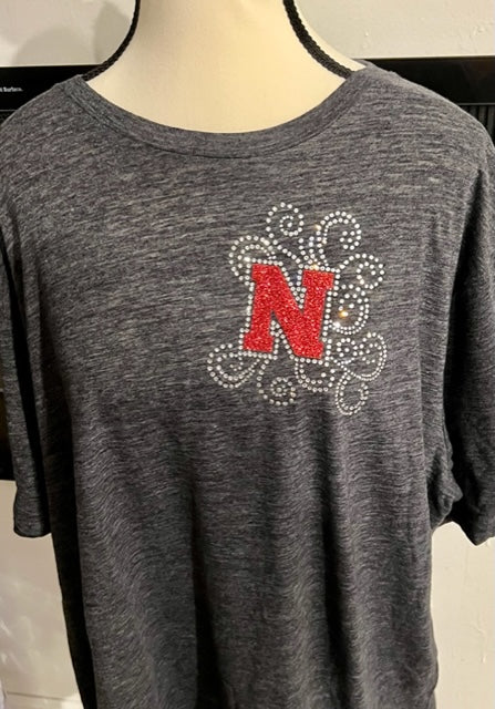 NEBRASKA N SWIRL BLING T-SHIRT