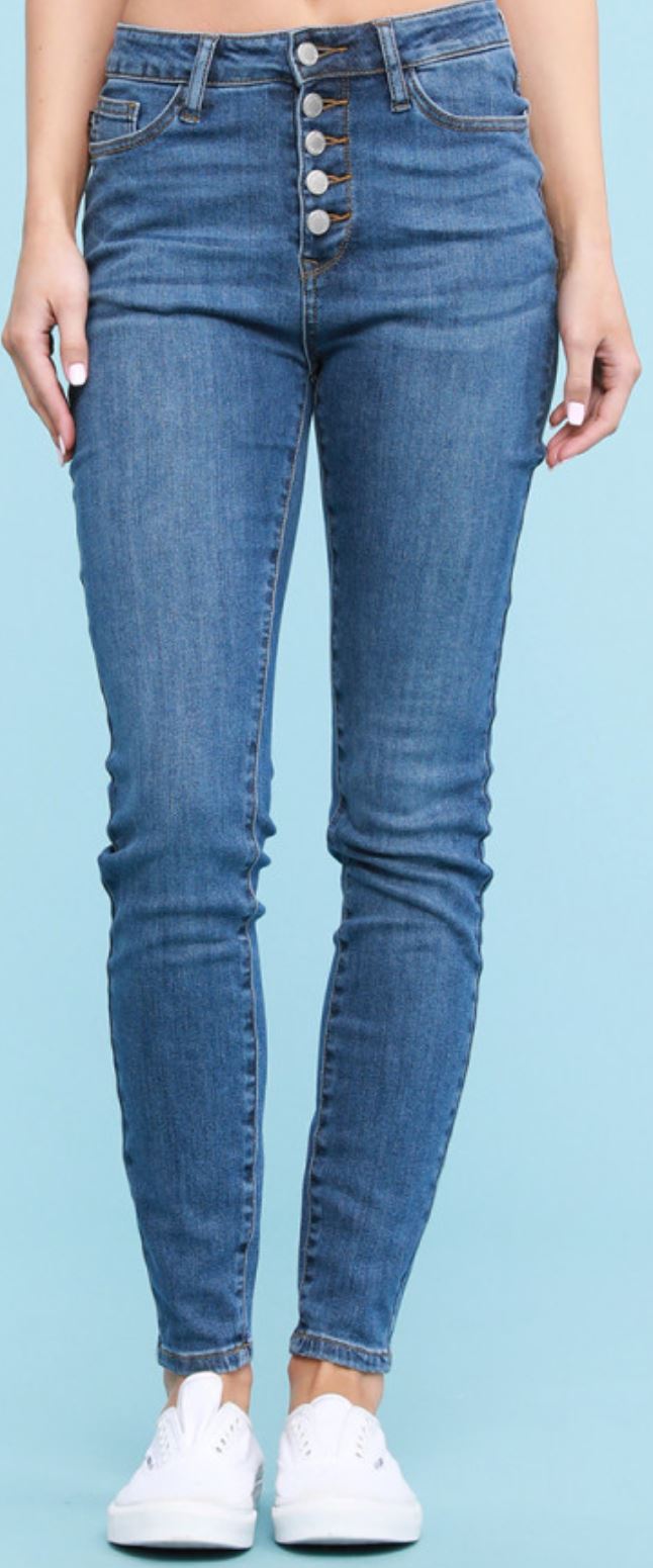 JUDY BLUE DARK WASH BUTTON FLY JEANS