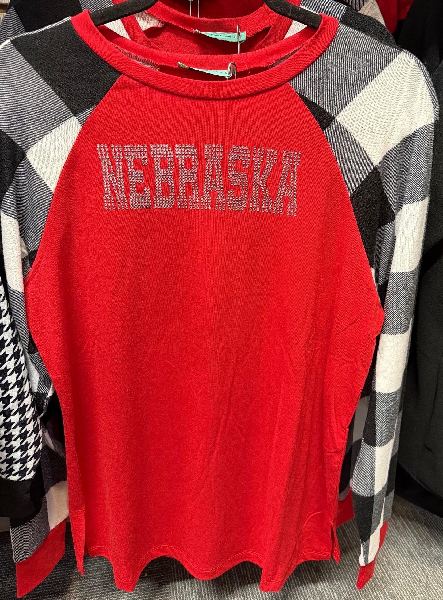 RED RAGLAN WITH CHECK SLEEVES