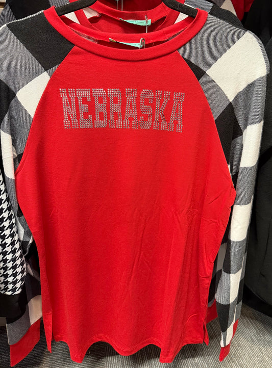 RED RAGLAN WITH CHECK SLEEVES
