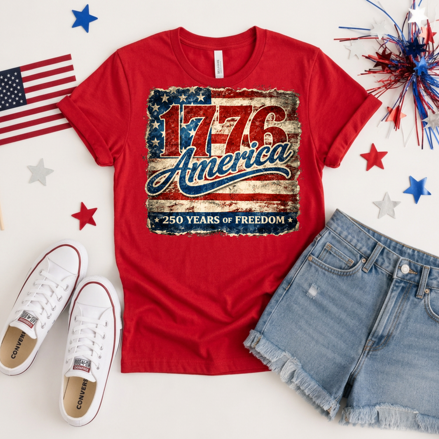 250 AMERICA FULL DESTRESSED FLAG TEE