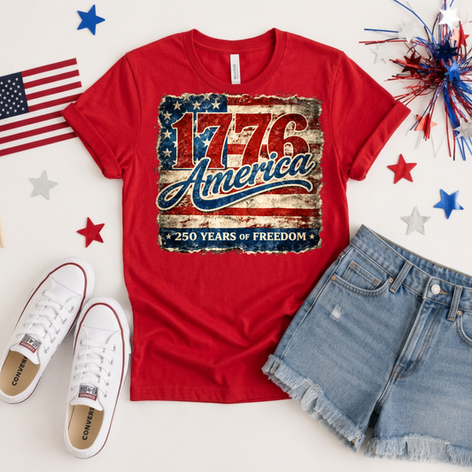 250 AMERICA FULL DESTRESSED FLAG TEE