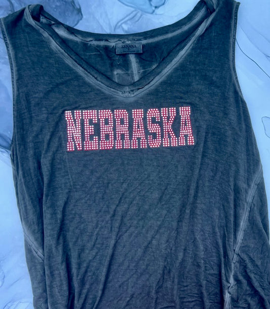NEBRASKA ASH BLACK RHINESTONE TANK