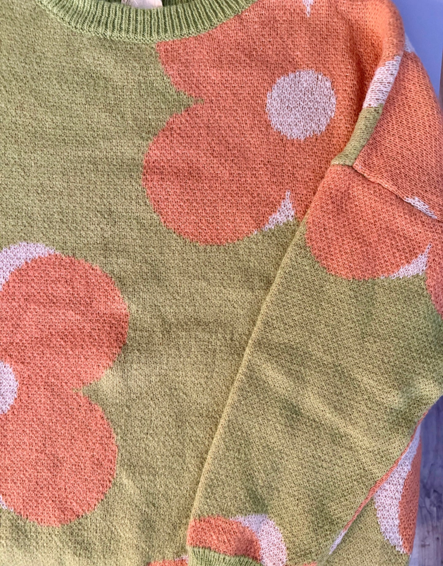 LIME GREEN FLOWER SWEATER