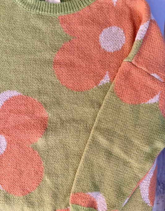 LIME GREEN FLOWER SWEATER