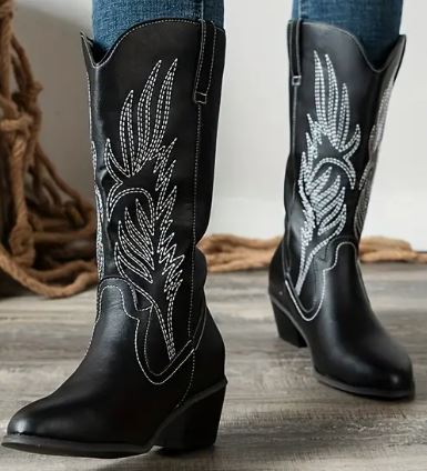 BLACK EMBROIDERED BOOTS