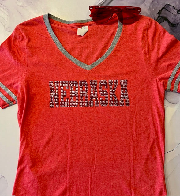 RED/GREY VARSITY NE RHINESTONE