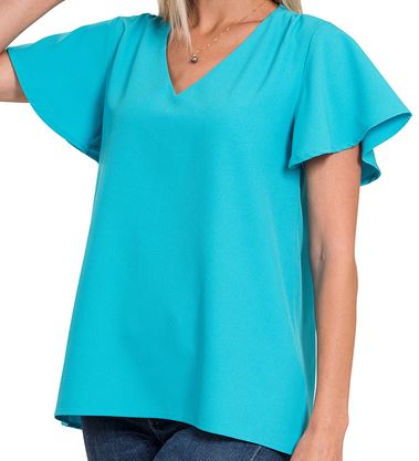 TURQUOISE FLUTTER TOP