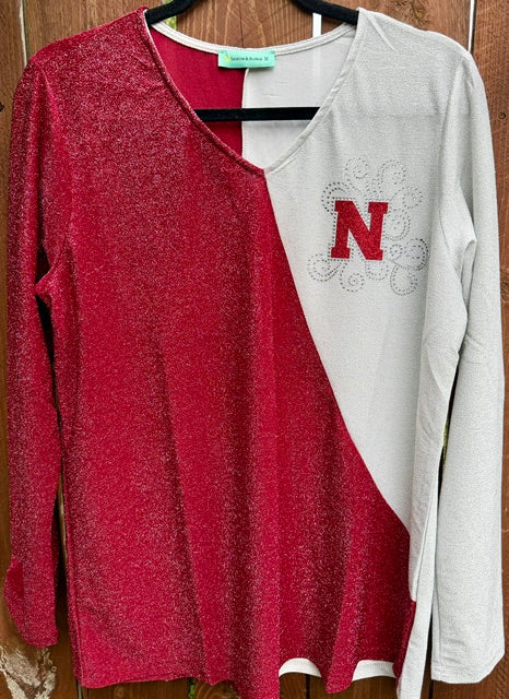 RED & WHITE DIAGONAL N RHINESTONETOP