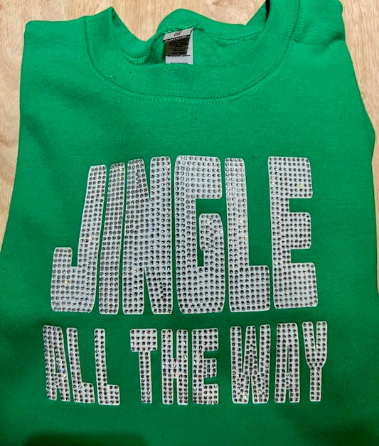 JINGLE ALL THE WAY GREEN RHINESTONE CREW