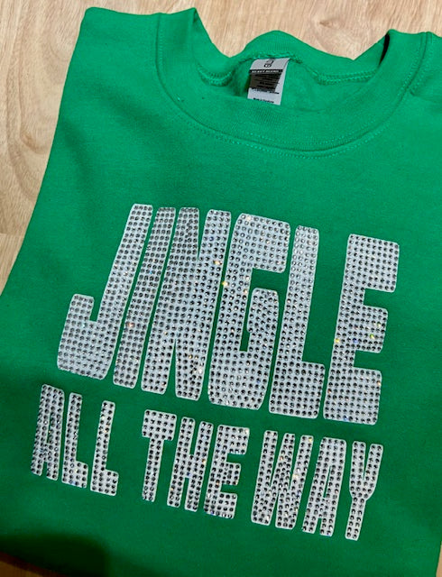 JINGLE ALL THE WAY GREEN RHINESTONE CREW