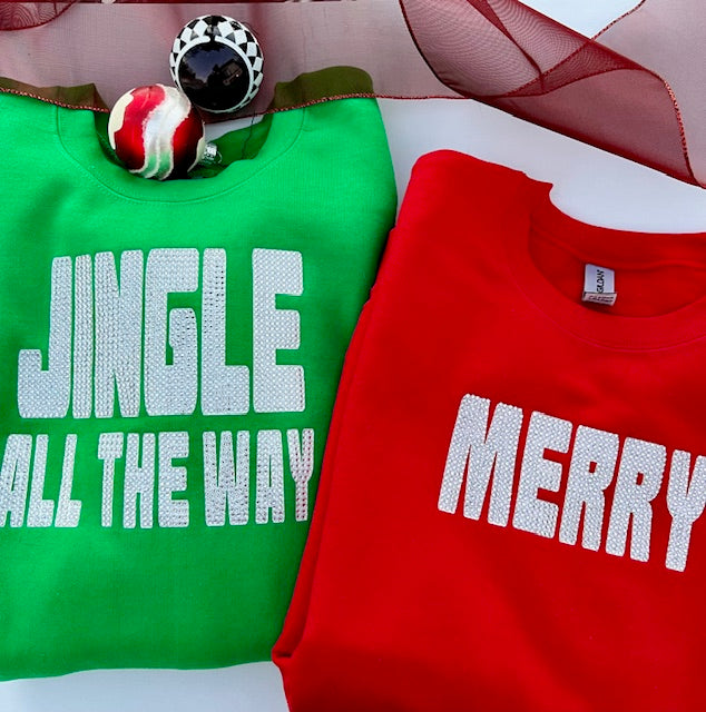 JINGLE ALL THE WAY GREEN RHINESTONE CREW