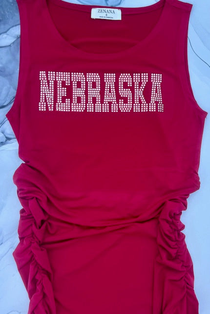 RED RUCHED TANK TOP